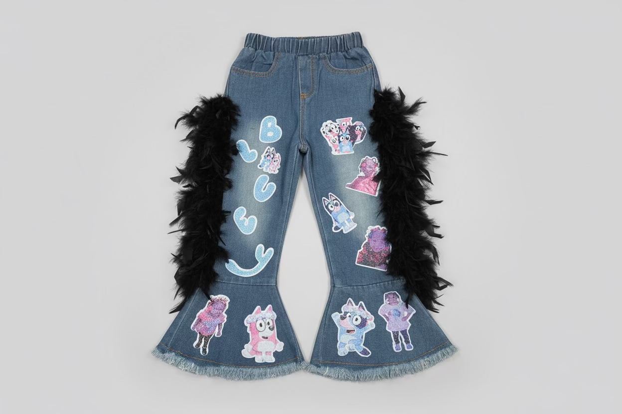 Custom Character Kids Outfit | Personalized Girls Denim & Top Set | Handmade by Simply Curtsy Creations LLC