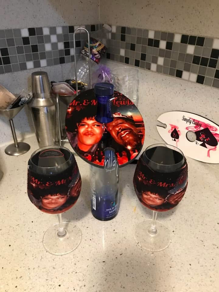 Custom wine bottle and glass holder