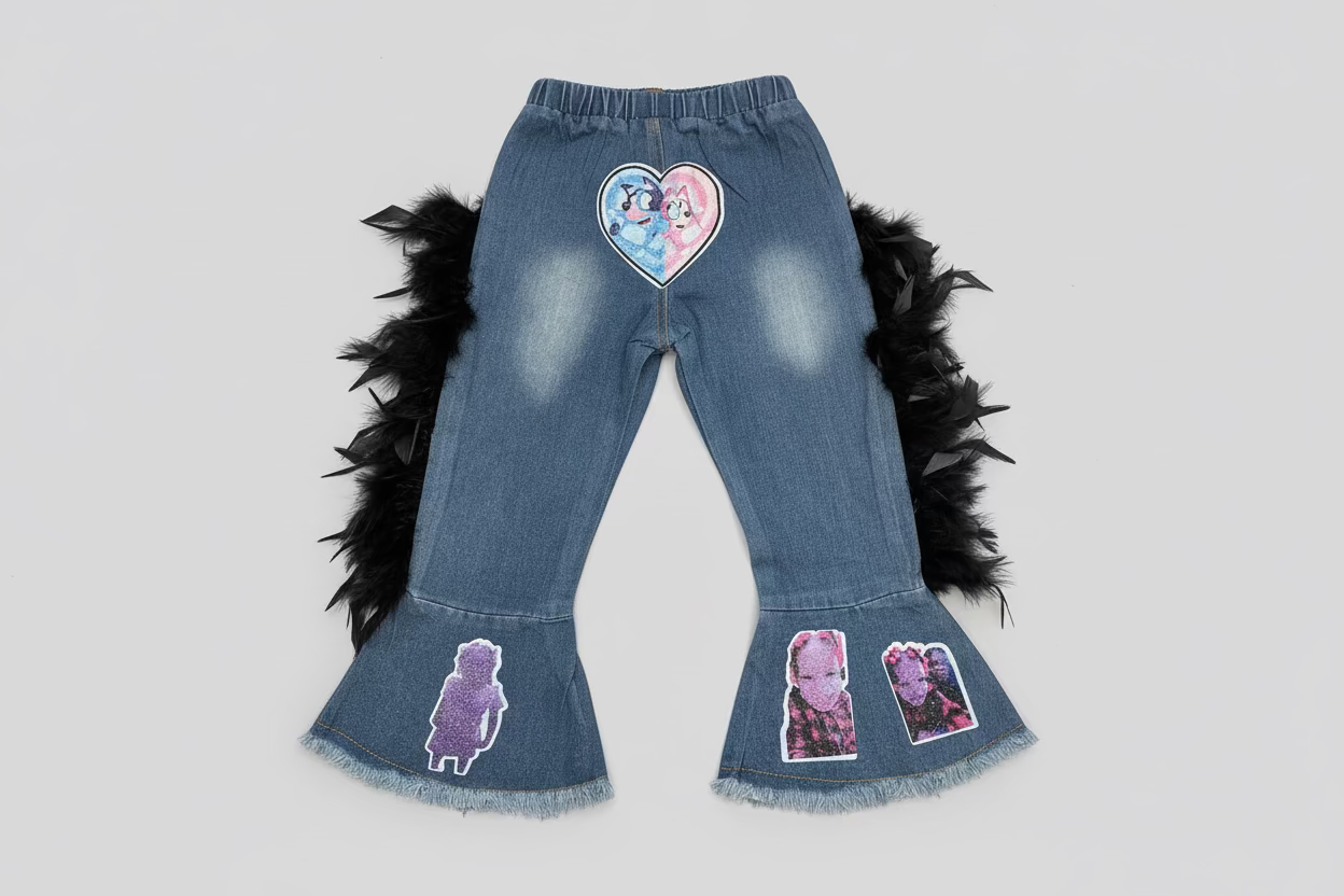 Custom Character Kids Outfit | Personalized Girls Denim & Top Set | Handmade by Simply Curtsy Creations LLC